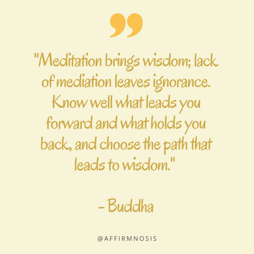 Meditation brings wisdom; lack of mediation leaves ignorance. Know well what leads you forward and what holds you back, and choose the path that leads to wisdom. - Buddha