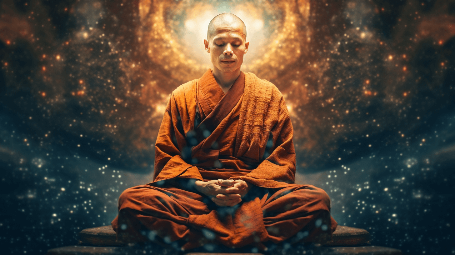 meditating monk experiencing enlightenment