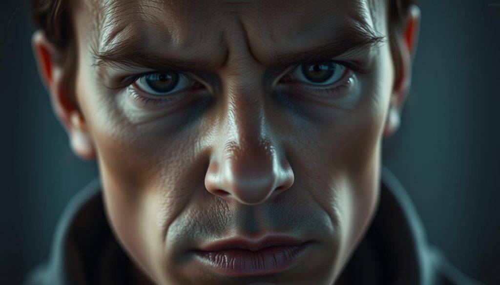 A close-up portrait of a person's face, capturing a range of subtle facial expressions and gestures that convey different emotional states and modes of communication. The subject's eyes are intense and piercing, their brow furrowed in concentration, their lips pursed as if in deep thought or contemplation. The lighting is soft and diffused, creating a sense of intimacy and introspection. The background is blurred and out of focus, allowing the viewer to focus solely on the expressive details of the face. The overall mood is one of psychological depth and nuance, reflecting the complex interplay of nonverbal cues that shape Ericksonian methods of communication.