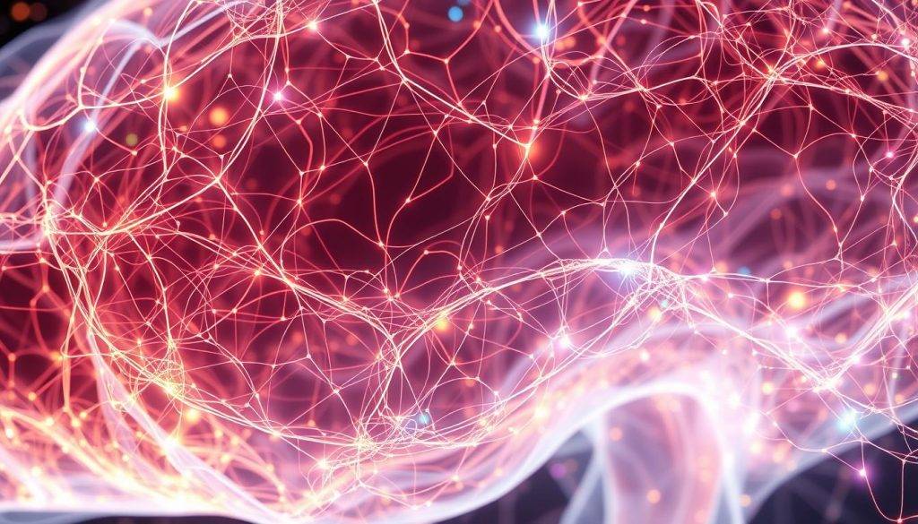 A detailed cross-section of the intricate energy fields permeating a living organism, captured through a high-resolution, multispectral lens. Luminous filaments of biophotonic energy weave and intertwine, forming a dynamic, interactive network that underlies the biological processes of the subject. Subtle gradients of color and intensity convey the nuanced complexity of this biofield, with tendrils extending into the cellular, tissue, and organ levels. The scene is bathed in a soft, natural light, highlighting the ethereal, yet tangible nature of these vital energy structures within the living system.