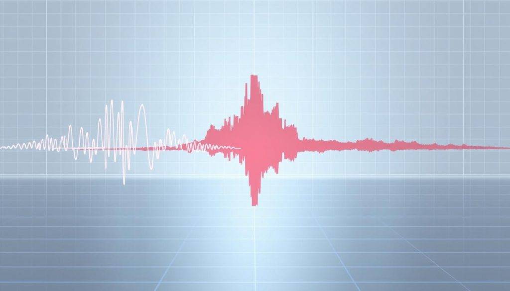 A detailed visualization of sound frequency comparison methods, showcasing the distinct waveforms and spectral profiles of binaural beats and Solfeggio frequencies. The foreground presents the two waveforms side-by-side, with the binaural beat waveform on the left and the Solfeggio frequency waveform on the right, both rendered in crisp, high-resolution detail. The middle ground features a spectrogram for each waveform, highlighting the unique harmonic signatures. The background is a clean, minimalist grid pattern that emphasizes the technical nature of the comparison. The lighting is soft and uniform, creating a clinical, analytical atmosphere. The overall composition aims to convey a clear, scientific comparison between these two distinct audio phenomena.