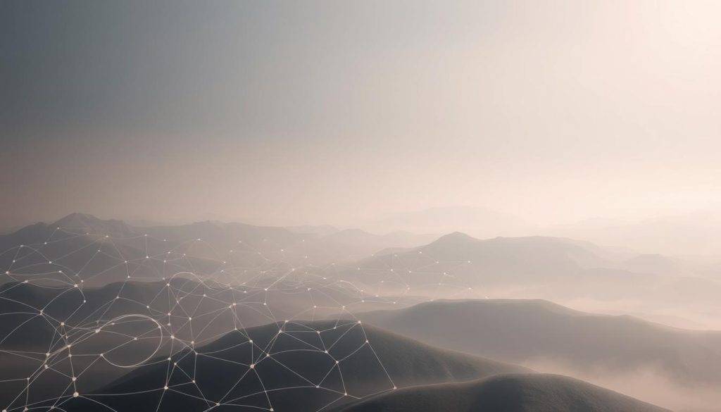 A serene, metaphysical landscape depicting the intricate boundaries and intersections of human manifestation during chronic illness. In the foreground, a delicate network of ethereal, pulsing lines and shapes represent the limitations and challenges faced, while the middle ground showcases an array of organic, flowing forms symbolizing the resilience and adaptability required. The background gradually fades into a hazy, dreamlike realm, suggesting the boundless potential for transformation and growth, even amidst physical constraints. Soft, diffuse lighting casts a contemplative glow, evoking a sense of introspection and inner exploration. The overall composition conveys a harmonious balance between the tangible and the intangible, the seen and the unseen, as one navigates the journey of manifesting during chronic illness.