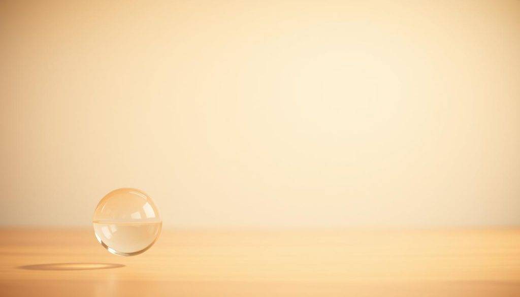 A serene, minimalist scene of clear glass orbs suspended in a soft, diffused light. The orbs, representing intentions, are arranged in the foreground with a sense of intentional, balanced composition. The middle ground features a simple, uncluttered backdrop, perhaps a neutral-toned wall or natural setting, allowing the orbs to take center stage. The lighting is warm and gentle, creating a contemplative, introspective atmosphere. The camera angle is slightly elevated, giving a sense of calm observation and clarity. Overall, the image conveys a feeling of focus, intention, and the power of simplicity in manifesting one's goals.