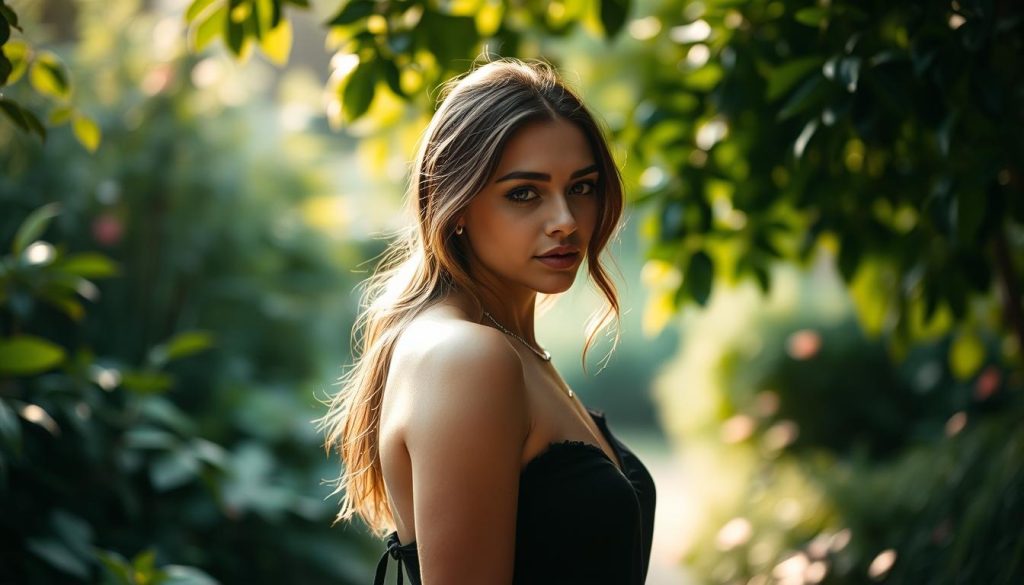 An introspective woman stands in a serene garden, her gaze turned inward as she explores the depths of her desires. Soft, diffused light filters through the lush foliage, casting a warm, contemplative glow. Her expression is one of thoughtful introspection, as if she is gently unraveling the complexities of her inner world. The background is blurred, allowing the viewer to focus on the woman's introspective journey. The overall atmosphere conveys a sense of quiet understanding and self-discovery.